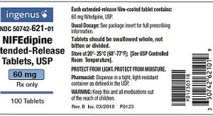 Nifedipine 60 mg ER tablets - 100/btl