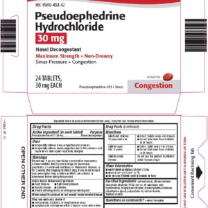 Pseudoephedrine HCL 30 mg tablets - 24/box (LC)