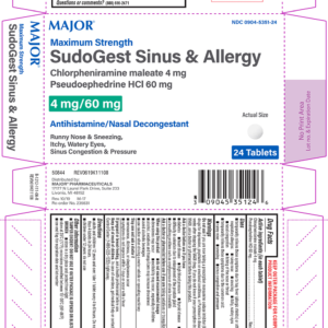 Sudogest Sinus & Allergy (Pseudoephedrine/CPM) 60 mg/4 mg tab - 24ct (LC)