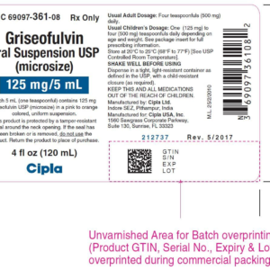 Griseofulvin oral suspension 125mg/5ml - 4fl oz bottles