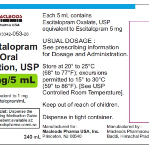 Escitalopram 5 mg/5 ml Oral Solution - 240ml