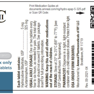 Hydrocodone Bitartrate & Acetaminophen 5mg / 325mg tablets - 100ct (C-II)