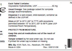 Oxycodone 30 mg tablets - 100/btl (C-II)