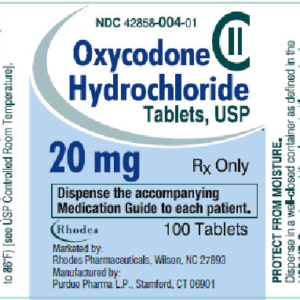 Oxycodone HCL 20mg tablets - 100ct (C-II)