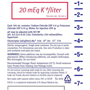 Potassium Chl 20 mEq - NS 1000 ml - 12/cs
