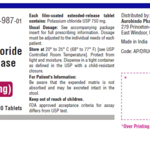 Potassium Chl 10 mEq (750 mg) ER tablets - 100/btl