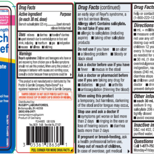 Stomach Relief Bismuth Subsalicylate 525 mg/30 ml 8 fl oz bottle