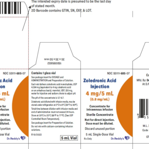 Zoledronic Acid 4 mg/5 ml (0.8 mg/ml) - 5ml SDV