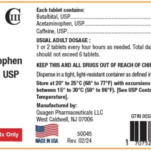Butalbital, APAP, Caffeine tablets - 50 mg/325 mg/40 mg - 100ct (C-III)