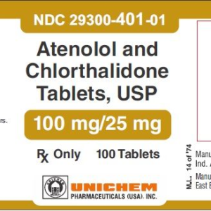 Atenolol Chlorthalidone 100/25mg tab - 100/btl