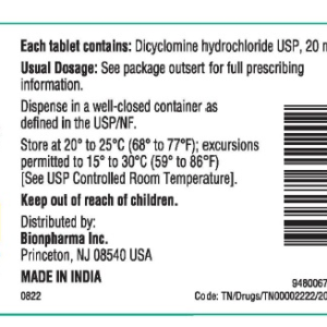 Dicyclomine HCl 20 mg tablets - 100/ btl