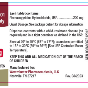 Phenazopyridine 200 mg tabs - 100/btl