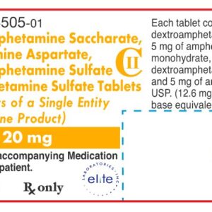 Amphetamine Mixed Salts 20 mg IR tablets - 100/btl (C-II)