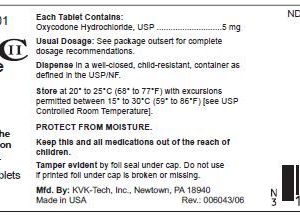 Oxycodone 5 mg tablets - 100/btl (C-II) (CSA 9143)