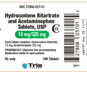 Hydrocodone Bitartrate & Acetaminophen 10mg / 325mg tablets - 100ct (C-II)