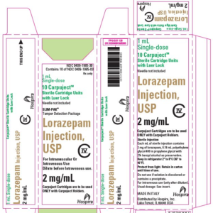 Lorazepam 2 mg/ml 1 ml Inj - 10/pack - C-IV (Refrigerate) (CSA 2885)