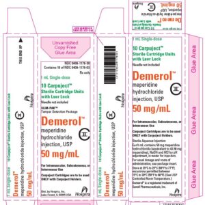 Meperidine (Demerol) 50 mg/1 ml Inj C/J - 10/pack - C-II