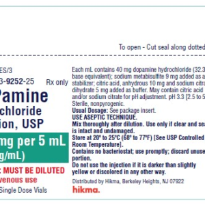 Dopamine 200 mg/5 ml SDV - 25/pack