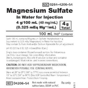 Magnesium sulfate 4 gm/100 ml in SWFI - 24/case