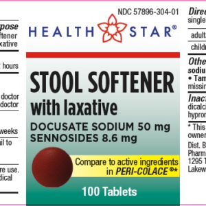 HealthStar Stool Softner Laxative 50-8.6mg tablets - 100ct