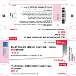 Rhophylac 300 mcg/2 ml (1500 I.U.) syringe (Refrigerate)