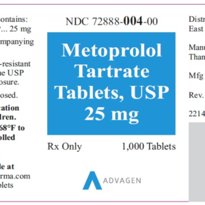 Metoprolol Tartrate 25 mg tablets - 1000/btl