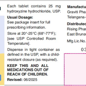 Hydroxyzine HCl 25 mg tabs - 100/btl