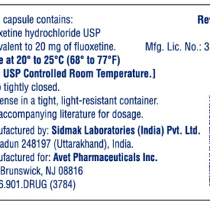 Fluoxetine HCl 20mg Capsules -100/btl