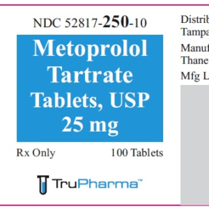 Metoprolol Tartrate 25mg tablets - 100ct