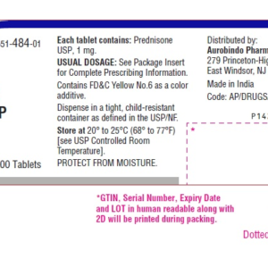 Prednisone 1 mg tablet - 100/btl