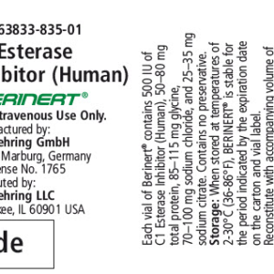Berinert C1 Esterase Inhibitor (Human) 500IU - Single Dose Vial