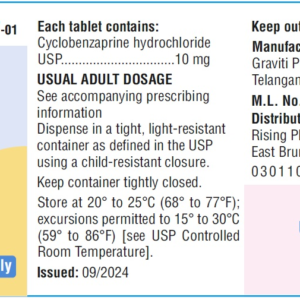 Cyclobenzaprine HCl 10 mg tablets - 100/btl