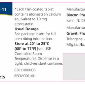 Atorvastatin Calcium 10 mg tablet - 90/ btl