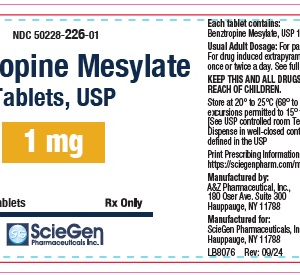 Benztropine Mesylate 1 mg tablets -100/ btl