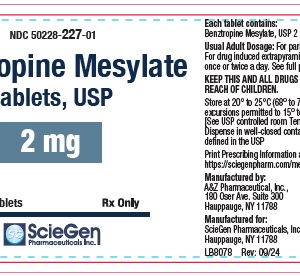 Benztropine Mesylate 2mg Tablets - 100ct