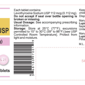 Levothyroxine 112 mcg Tab - 100 ct