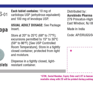 Carbidopa & Levodopa 10mg / 100mg Tablets - 100ct