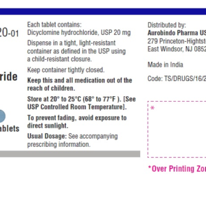 Dicyclomine 20 mg tabs - 100/btl