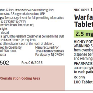 Warfarin 2.5mg tabs - 100/btl