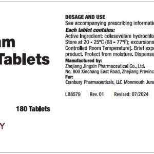 Colesevelam 625 mg tablets - 180 ct