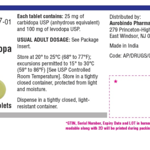 Carbidopa and Levodopa 25/100mg tablets - 100/btl