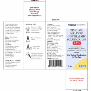 Timolol Maleate 0.5% Opthalmic Solution - 10mL