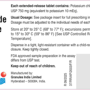 Potassium Chloride Extended-Release 10meqK tablets - 100/btl