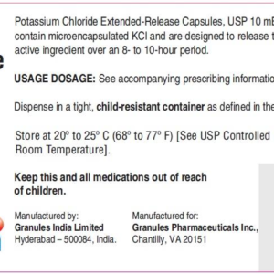Potassium Chloride 10 mEq (750 mg) ER capsules - 100/btl