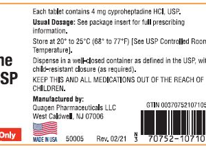 Cyproheptadine 4 mg tablets 100/ct